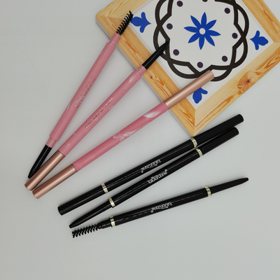 Pensil Alis Segitiga Halus 146mm 7mm ABS Wadah Rias Mata Kepala Ganda Dengan Kuas