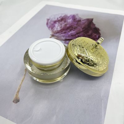 Wadah Kosmetik Plastik Bening Emas Jar Krim Mewah 5g 15g Bulat Metallized