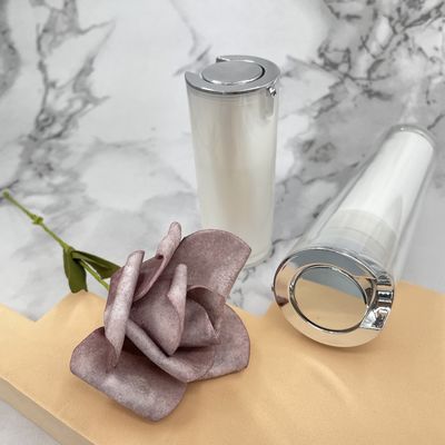 Pearl White 30ml Botol Pompa Pengap 50ml Acrylic Silver Metallized Round Shape