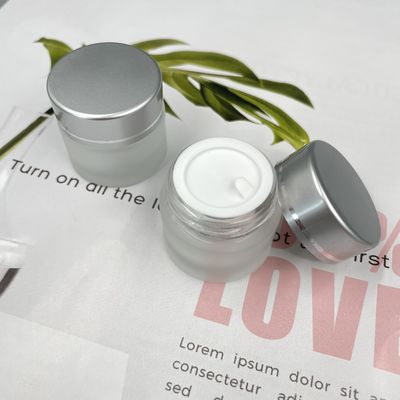 10g Botol Kaca Kosmetik Buram Krim Diameter 3.5cm Warna Bening Tutup Putih