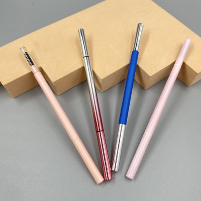 Pensil Alis Segitiga Halus 146mm 7mm ABS Wadah Rias Mata Kepala Ganda Dengan Kuas