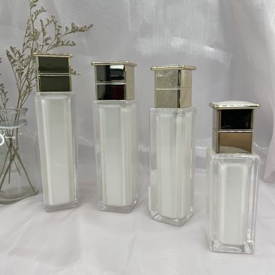 Botol Pompa Kosmetik Pearl White Lotion Persegi 80ml 120ml Anti Bocor Dengan Tutup