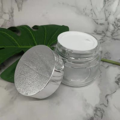 MSDS Clear 100g Glass Cream Jar Dengan Shiny Silver Cap White Lid Mask Mud