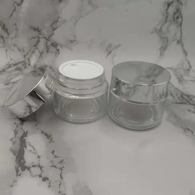 MSDS Clear 100g Glass Cream Jar Dengan Shiny Silver Cap White Lid Mask Mud