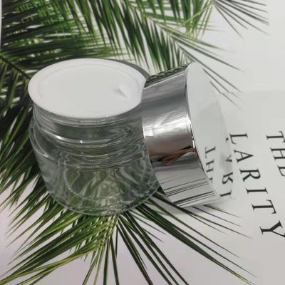 MSDS Clear 100g Glass Cream Jar Dengan Shiny Silver Cap White Lid Mask Mud