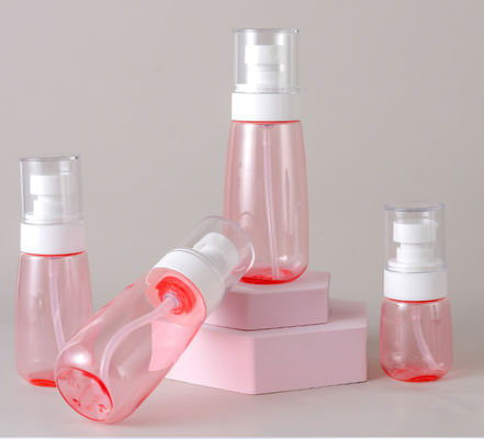100ml Botol Pompa Petg Transparan Merah Muda Kemasan Tunggal Penyemprot Halus Wajah Putih Sentuhan Lembut