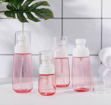 100ml Botol Pompa Petg Transparan Merah Muda Kemasan Tunggal Penyemprot Halus Wajah Putih Sentuhan Lembut