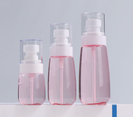 100ml Botol Pompa Petg Transparan Merah Muda Kemasan Tunggal Penyemprot Halus Wajah Putih Sentuhan Lembut